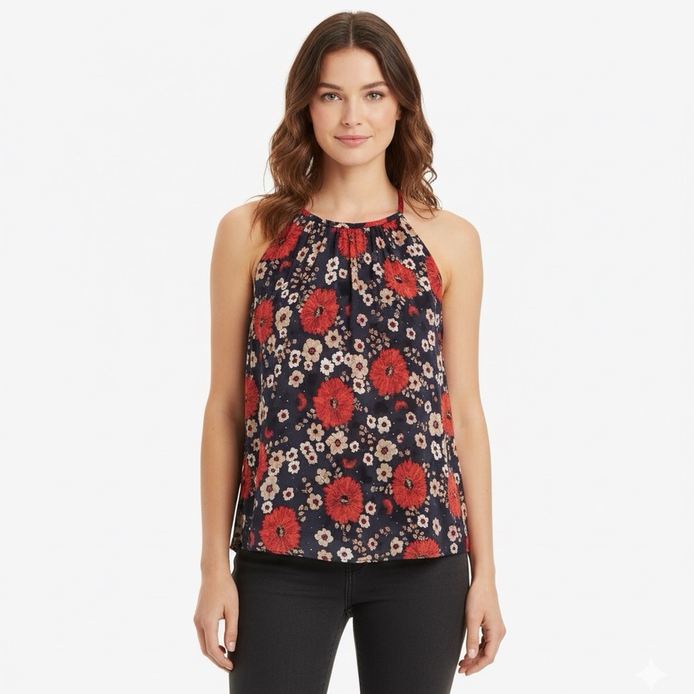 Massimo Dutti Red and Blue Floral Tank Top
